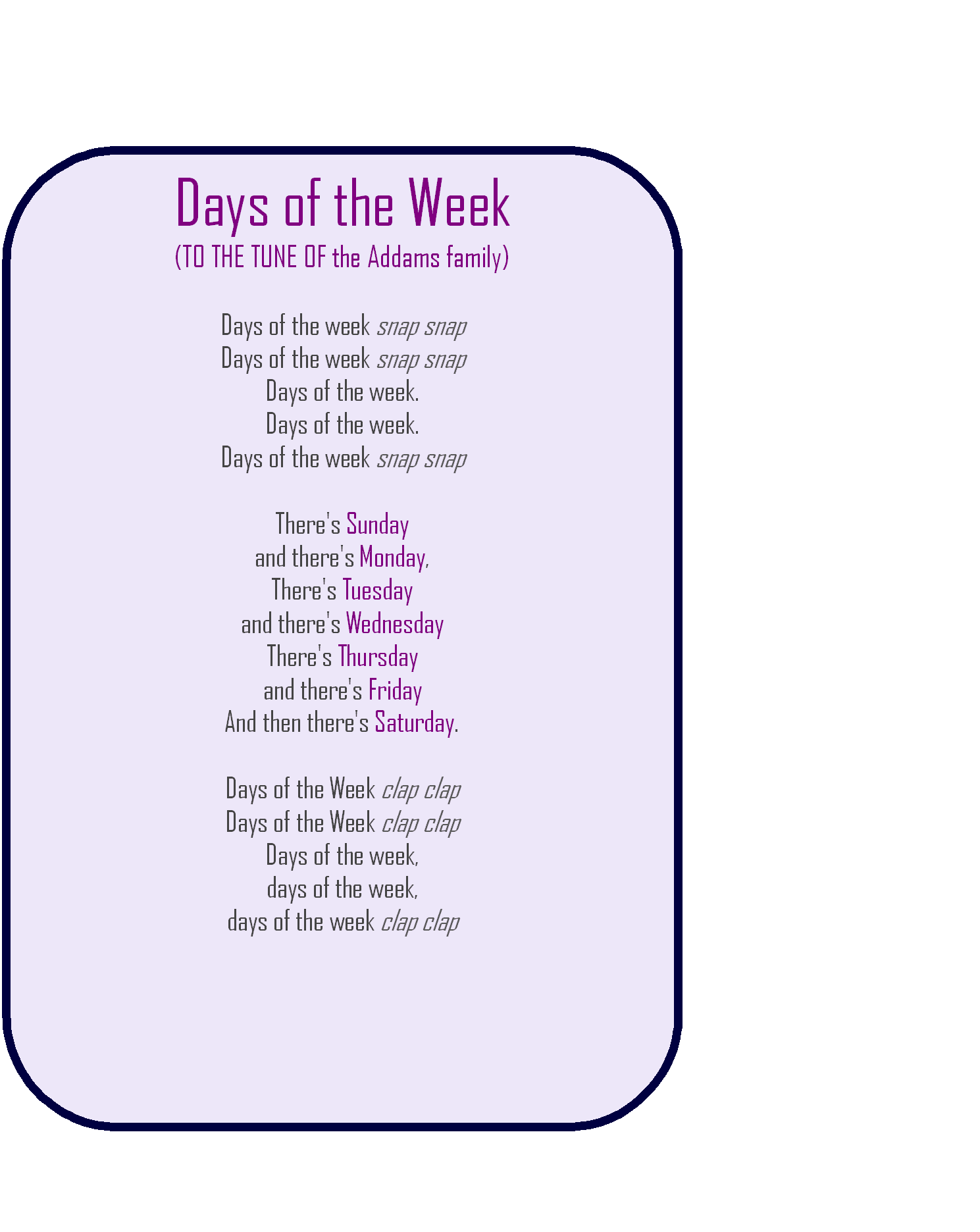 the days of the week rhyme 2